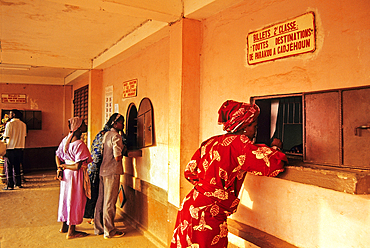 Ticket office at Parakou railway station, Borgu department, Benin, Africa