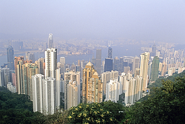 A view from Victoria Peak, looking north over Central district, the harbour and Kowloon,Hong-Kong Island,People's Republic of China,Asia
