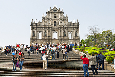 Tourists in front of ruins of Saint Paul's Cathedral,Macau,Special Administrative Region,China,Asia