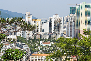 Saint Michael cemetery district and Saint Lazarus Church seen from Guia Hill,Macau,Special Administrative Region,China,Asia
