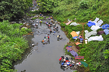Collective washing in a river at Sao Tome Island, Republic of Sao Tome and Principe,Africa