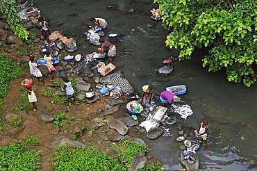 Collective washing in a river at Sao Tome Island, Republic of Sao Tome and Principe,Africa