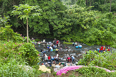 Collective washing in a river at Sao Tome Island, Republic of Sao Tome and Principe,Africa
