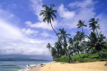 Beach of the small Rolas (turtledove) island in the south of Sao Tome Island, Republic of Sao Tome and Principe,Africa