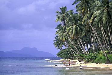 Beach of the small Rolas (turtledove) island in the south of Sao Tome Island, Republic of Sao Tome and Principe,Africa