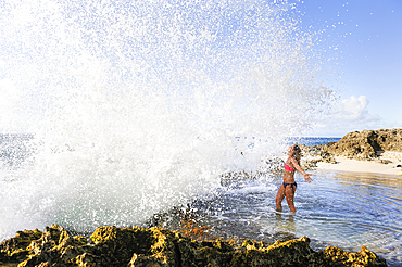 Blowhole beach at Pointe des Chateaux, Grande-Terre, Guadeloupe, overseas region of France,Leewards Islands, Lesser Antilles, Caribbean