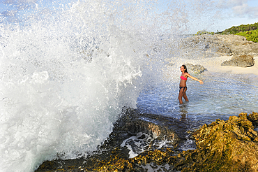 Blowhole beach at Pointe des Chateaux, Grande-Terre, Guadeloupe, overseas region of France,Leewards Islands, Lesser Antilles, Caribbean