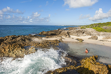 Blowhole beach at Pointe des Chateaux, Grande-Terre, Guadeloupe, overseas region of France,Leewards Islands, Lesser Antilles, Caribbean
