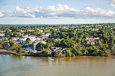 Aerial view of the coast at Sainte-Rose, Grand Cul-de-sac Marin, Sainte-Rose, Basse-Terre, Guadeloupe, overseas region of France,Leewards Islands, Lesser Antilles, Caribbean