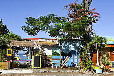 Seafood and fish restaurant by the sea, village of Deshaies, Basse-terre, Guadeloupe, overseas region of France,Leewards Islands, Lesser Antilles, Caribbean