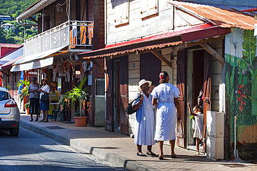 Street in the village of Deshaies, Basse-terre, Guadeloupe, overseas region of France,Leewards Islands, Lesser Antilles, Caribbean