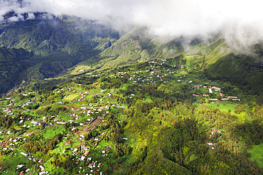 Aerial view over the northwestern coast,Reunion island,overseas departement of France,Indian Ocean