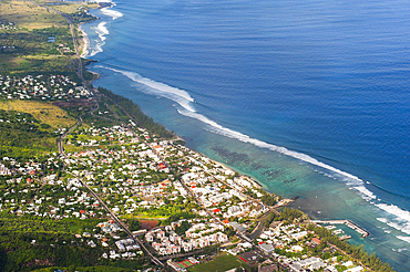 Aerial view of lagoon west coast , Saint-Leu. Reunion island,overseas departement of France,Indian Ocean