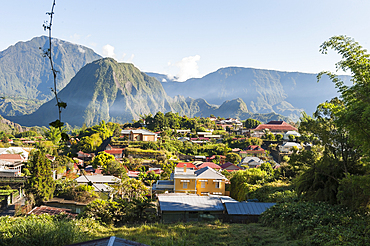 Hell-Bourg with the Piton d'Anchaing in the background, Cirque de Salazie,Reunion island,overseas departement of France,Indian Ocean
