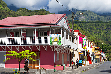 Main street of Hell-Bourg, Cirque de Salazie,Reunion island,overseas departement of France,Indian Ocean