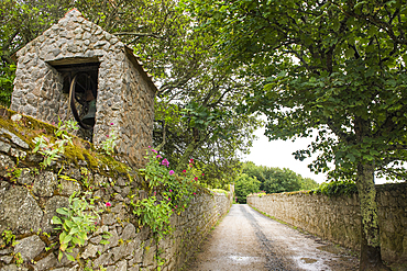 Bell shelter on the edge of the path from the port to the Belvoir Bay, Herm Island, Bailiwick of Guernsey, United Kingdom