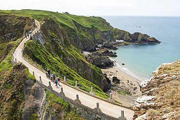 La Coupée, the narrow isthmus which links Greater and Little Sark, Sark island, Channel Islands, Bailiwick of Guernsey, United Kingdom