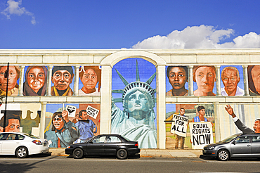 History of Immigration, restored Mural by Simon Huelsbeck, Callowhill and 2nd streets, Philadelphia, Commonwealth of Pennsylvania, United States of America, North America