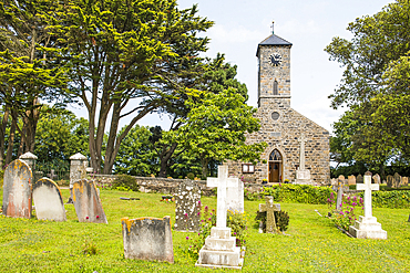 Graveyard and St. Peter's Church, Sark island, Channel Islands,Bailiwick of Guernsey, United Kingdom