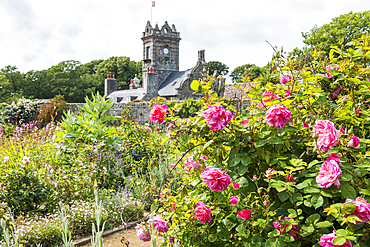 The walled garden with the house in the background, La Seignerie (17th Century), traditional residence of the Seigneur of Sark, Open to the public for the visit of the gardens, Sark island, Channel Islands, Bailiwick of Guernsey, United Kingdom