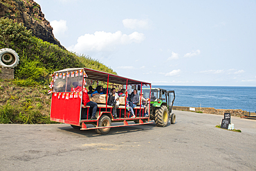Harbour Hill Bus, known as 'The Toast Rack' by the locals, Sark island, Channel Islands, Bailiwick of Guernsey, United Kingdom