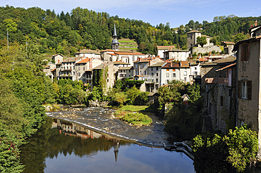 Village of Olliergues on the Dore river,Livradois-Forez Regional Nature Park,Puy-de Dome department,Auvergne region,France,Europe