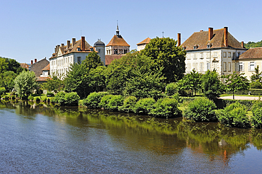 Village of Ebreuil on the Sioule River bank,Allier department,Auvergne region,France,Europe