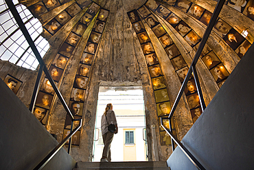 Entrance of Bunk'art 2 exhibiting photos of convicts by the communist regime between 1912 and 1991, Abdi Toptani Street in downtown Tirana, Albania, Europe