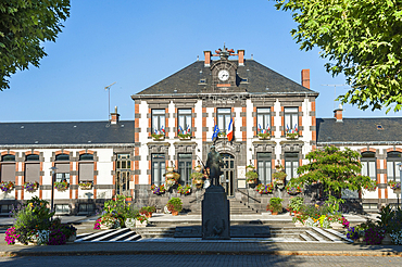 World War II memorial in front of the city hall of Saint-Eloy-les-Mines, Puy-de-Dome department, Auvergne-Rhone-Alpes region, France, Europe