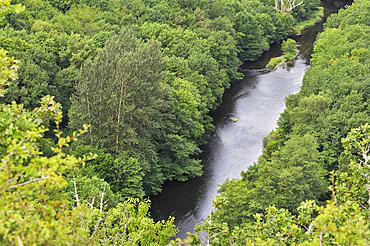 Sioule River viewed from Chateau-Rocher, near Menat, Puy-de-Dome department, Auvergne-Rhone-Alpes region, France, Europe