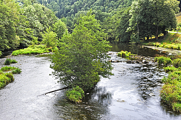 Sioule River seen from the Braynand Bridge at Chateauneuf-les-Bains, Puy-de-Dome department, Auvergne-Rhone-Alpes region, France, Europe