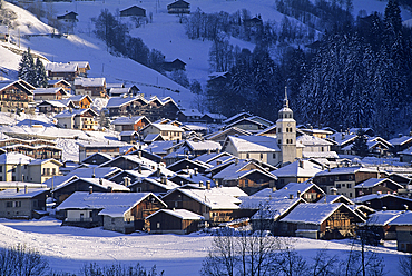 Village of Areches in winter, commune of Beaufort-sur-Doron, Savoie department, Rhone-Alpes region, France, Europe