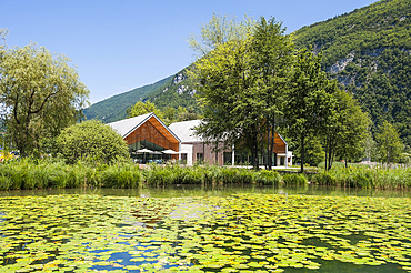 Maison du Lac on the edge of the natural Lake of Aiguebelette, department of Savoie, Rhone-Alpes region, France, Europe