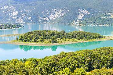 Natural Lake of Aiguebelette, department of Savoie, Rhone-Alpes region, France, Europe