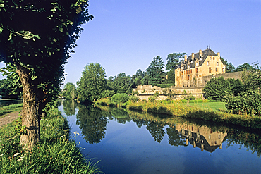 Castle on the bank of the Canal of Nivernais,Nievre department, region of Burgundy, center of France,Europe