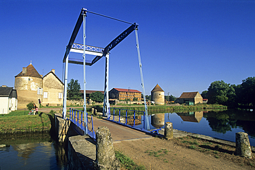 Bascule bridge at Dirol,Canal of Nivernais,Nievre department, region of Burgundy, center of France,Europe