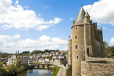 Josselin Castle on the Oust River bank,Morbihan department,Region of Brittany,France,Europe