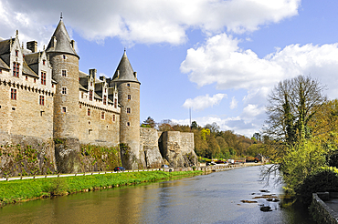 Josselin Castle on the Oust River bank,Morbihan department,Region of Brittany,France,Europe