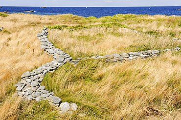 Stone low wall, Ile de Sein,off the coast of Pointe du Raz,Finistere department,Brittany region,west of France,western Europe