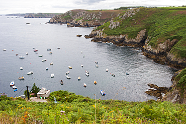 View over the coast from the Pointe de Brezellec,Cap Sizun,Bay of Douarnenez,Finistere department,Brittany region,west of France,western Europe