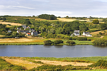 Laoual pond near the Baie des Trepasses or Bay of Dead located between the Pointe du Raz and the Pointe du Van,Cap Sizun,Finistere department,Brittany region,west of France,western Europe
