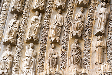 Statues of Saints in the vaults of the central portal known as the Last Judgment, Saint Stephen Cathedral, Bourges, Cher department, Province of Berry, Centre-Val de Loire region, France