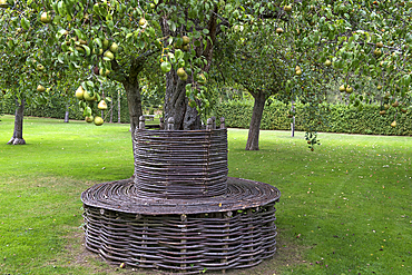 Bench made with trellis, Gardens of the Priory of Our Lady of Orsan (French:Prieure Notre-Dame d'Orsan), Department of Cher, Historic Province of Berry, Centre-Val de Loire region,France