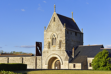 Monumental portal of the monastry farm of Meslay housing the Grange de Meslay, Parcais-Meslay, Indre-et-Loire department, Centre-Val de Loire region, ancient fortified farm of the XIIIth century, France, Europe