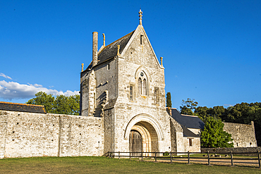 Monumental portal of the monastry farm of Meslay housing the Grange de Meslay, Parcais-Meslay, Indre-et-Loire department, Centre-Val de Loire region, ancient fortified farm of the XIIIth century, France, Europe