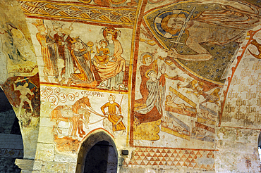 Frescoes of the church's crypt,village of Gargilesse-Dampierre,Indre department,province of Berry,region of Centre,France,Europe