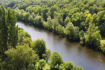 Creuse River viewed from the top of the Viaduct,Le Blanc,Indre department,province of Berry,region of Centre,France,Europe