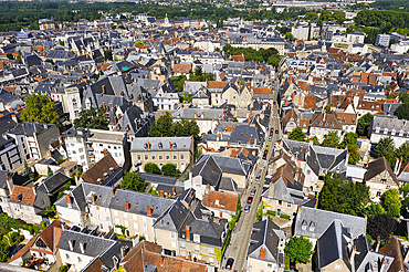 Aerial view over the historical centre of Bourges, from the top of the tower bell of the Cathedral Saint Stephen,Cher department,Berry province,region of Centre,France,Europe