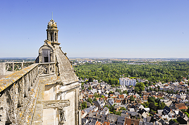 Aerial view over the historical centre of Bourges, from the top of the tower bell of the Cathedral Saint Stephen,Cher department,Berry province,region of Centre,France,Europe