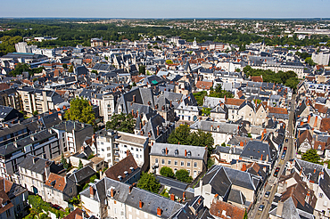 Aerial view over the historical centre of Bourges, from the top of the tower bell of the Cathedral Saint Stephen,Cher department,Berry province,region of Centre,France,Europe